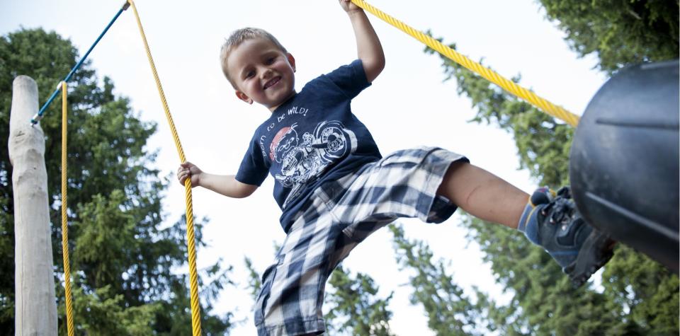 A child in the Skytrek adventure park in Sterzing