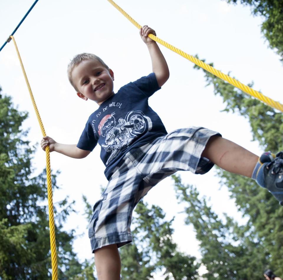 A child in the Skytrek adventure park in Sterzing