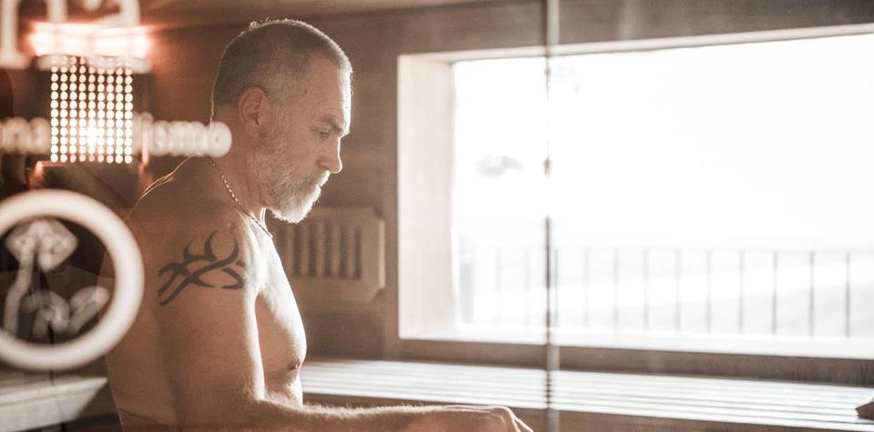 A man in a Finnish sauna